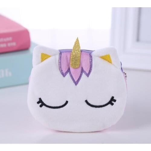 Soft plush unicorn cartoon womens coin purse cute animal zipper children girl coin purse USB wired earphone mini bag key case