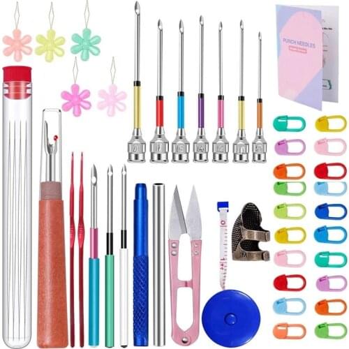 KAOBUY 43 PCS Stitching Punch Needle Punch Needle Embroidery Kit with Embroidery Tools Kits for DIY Sewing Cross Stitching