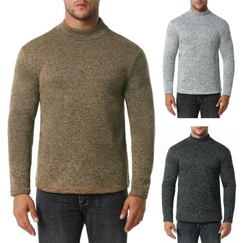 Autumn Winter Fleece Sweater Men Regular Fit Pullovers Base Sweaters Knitting Long Sleeved Jersey