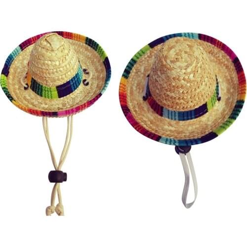 Pet Woven Straw Sun Hat Costume for Dogs And Cats To Act Cute Adjustable