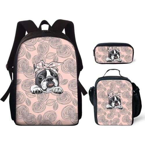 French Bulldog Terrier Print Pet Backpack Dog Set Small Animal 3D Super Cool Kid Backpack Sets Women Schoolbag Zaino Scuola