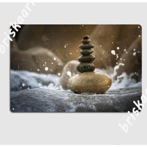 Balanced Zen Sea Stones Peble At Beach Metal Plaque Poster Decoration pub Garage Garage Decoration Tin sign Posters