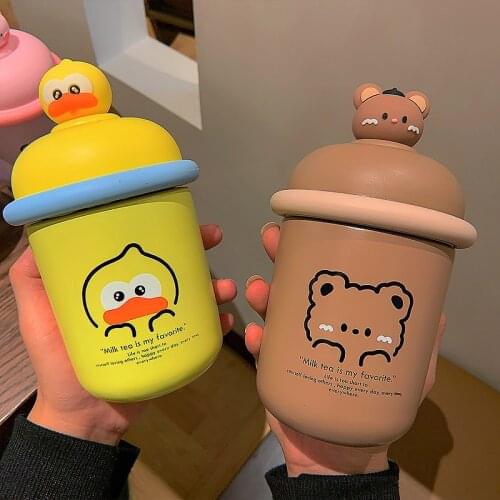Cute cartoon doll little brown bear stainless steel vacuum flask to send strap high-value portable vacuum flask couple cup