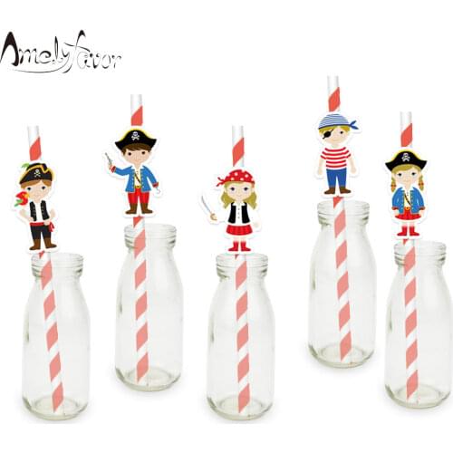 Little Pirate Straw 25PCS Paper Straws Birthday Party Festive Supplies Decoration Paper Drinking Straws Pirate Character Straws