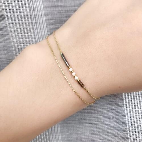 Miyuki Beads Bracelets Thin 2-layer Delica MultiColor Glass Crystal Bracelet For Women Adjustable Gold Link Chain Jewelry Gift