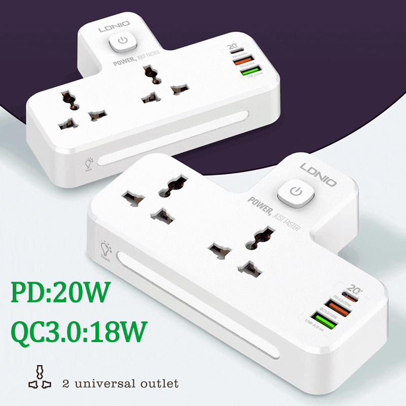 Universal AC power socket EU plug wall socket power board, with 20W PD&QC3.0 overload protection power adapter