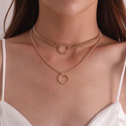 Vintage Multilayer Thick Chains Round Circle Pendant Necklace Women Punk Exaggerated Geometric Party Jewelry Necklaces Kolye