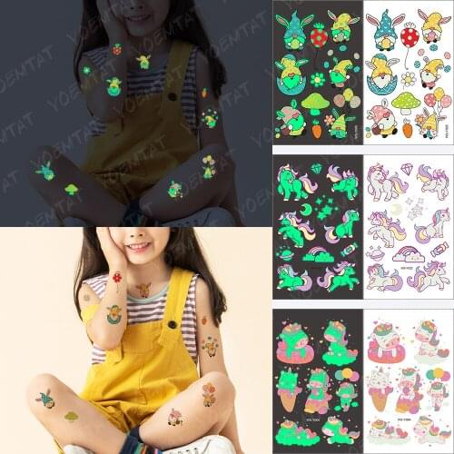 Waterproof Temporary Tattoo Sticker Luminous Children Cartoon Dwarf Christmas Forest Glowing Tatoo Kid Arm Leg Flash Fake Tatto