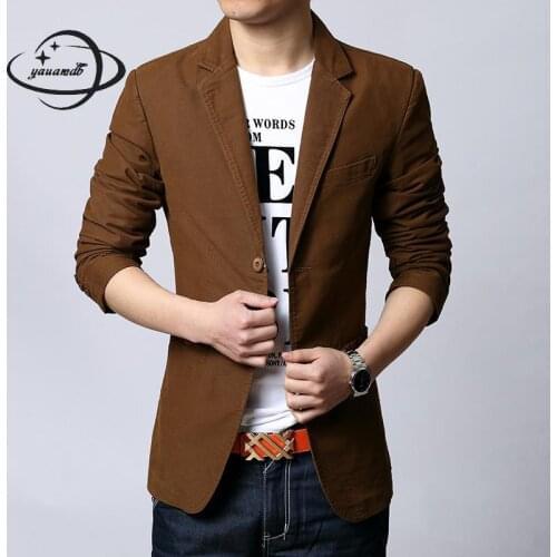 Yauamdb Men Blazer Autumn Winter Size M-6xl Male Cotton Solid Blazer Single Breasted Jacket Turn-down Collar Slim Coat Y88