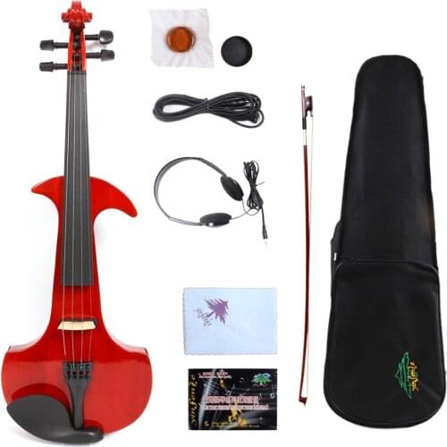 Yinfente Red Electric Silent Violin 4/4 Hand-made Sweet Sound Free Case+bow+Cable #EV18