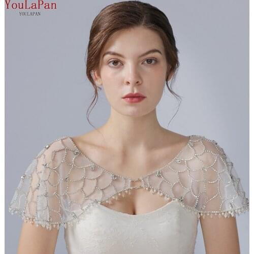 YouLaPan G14 Elegant Bridal Dresses Short Shawl Rhinestone Bridal Cloak Tulle Shawl Bride Bridesmaid Party Wedding Accessories