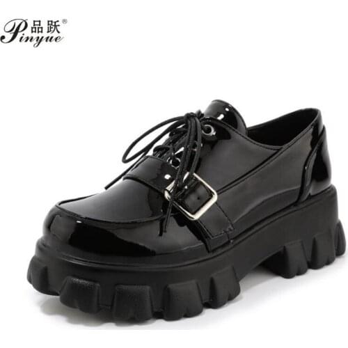 Spring New Street Punk Style Gothic Shoes Woman Small Size 33--43 Lace up Platforms Derby Shoes Buckled Ladies Girl Sneakers