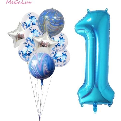 10pcs/lot Glitter Confetti Latex Balloons Wedding Birthday Decor Agate Helium Globos Baby Shower 40inch blue Number baloon Set