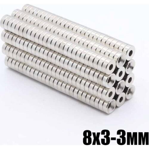 100 Pcs 8x3 mm hole 3 mm Magnetic Materials Neodymium Magnet Mini Small Round Disc Newest N35 8x3-3 mm