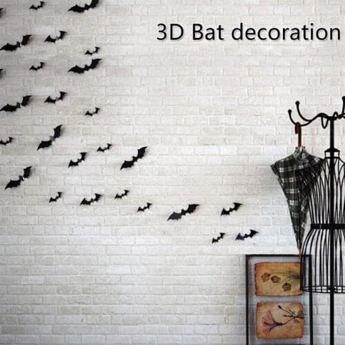 12PCS 3D Wall Sticker New Creative Black DIY PVC Ghost Bat Decal Home Halloween Decoration Party Wall Stickers
