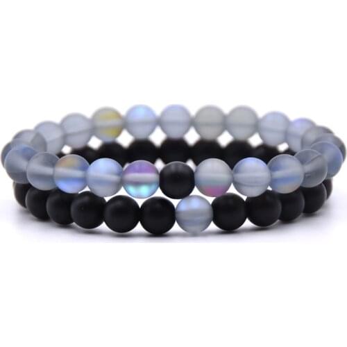 2pcs/set Couple Jewelry bracelets Trendy Natural Labradorite Beads Bracelet Charm Round Chain Beads Bracelets For Women
