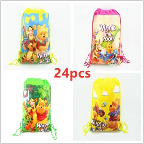 24Pcs Winnie Pooh Disney Cartoon Non-woven Drawstring Backpack Gift Bag Storage Bag Boys Kids favor school bags Party Supplies
