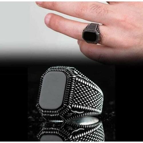 925 Sterling Silver Turkish Handmade Jewelry Onyx Stone Mens Ring