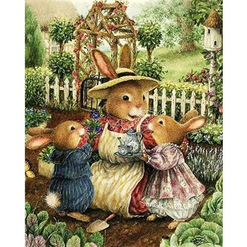 5D DIY Diamond painting Happy Rabbits Family Full Drill Mosaic Rhinestone cross stitch handmade embroidery Craft for child