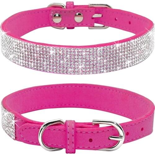 Bling Crystal Dog Collar Leather Dogs Cat Collar Collars for Small Dogs Puppy Cat Necklace Chihuahua Yorkshire Pug Beagle