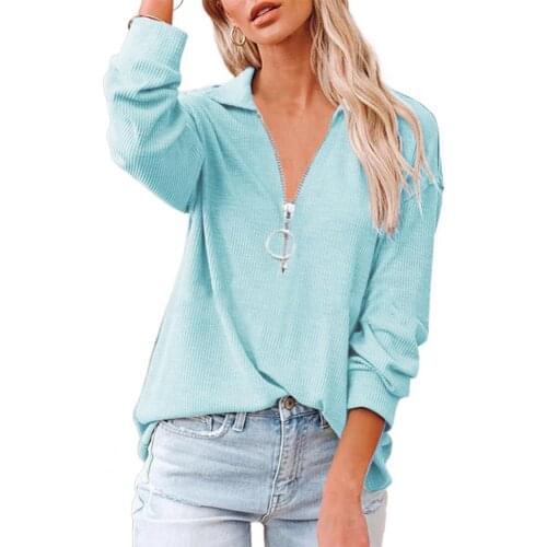 Sexy Zipper Womens Shirt Tops Solid V-neck Tunic Casual Fashion Blouse Long Sleeve Spring Summer Blouses Women Blusas Elegantes