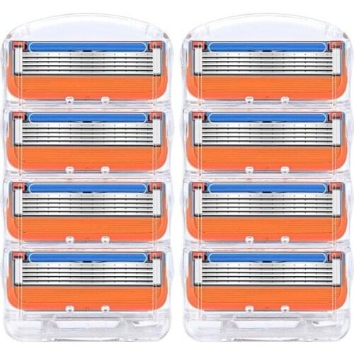 8pcs/pack Razor Blade For Men Face Care Shaving Safety,5layers Stainless Steel Shaver Cassette Fit Gillettee Fusione