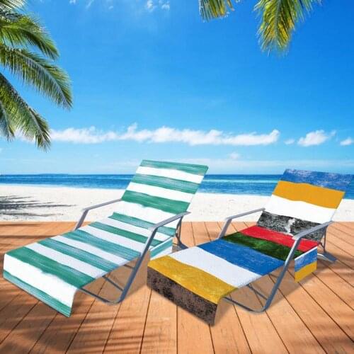 Quick-drying Beach Chair Cover Colorful Microfiber Sun Lounger Towel Cover With Pockets Washable Lightweight Recliner Cover