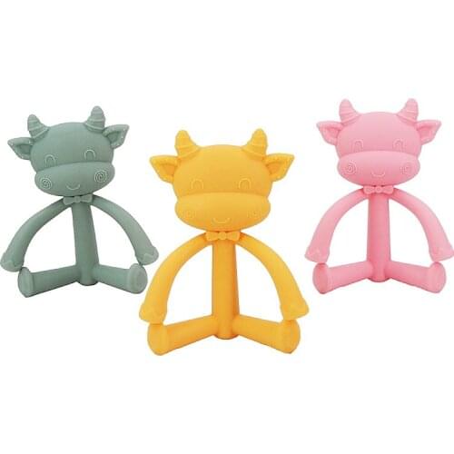 Chenkai 10PCS 3D Cow Silicone Baby Teether BPA Free Sensory Nursing Pacifier DIY Infant Necklace Pendant Teething Chewing Toys