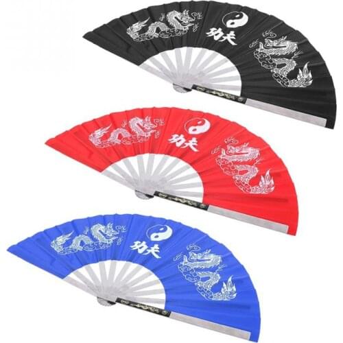 Stainless Steel Tai Chi Fan Chinese Dragon Kung Fu Fans for Martial Art Tai Chi Training Square Dance