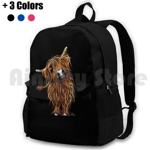 Highland Cow Print Scottish ' Coooweee ' By Shirley Macarthur Outdoor Hiking Backpack Riding Climbing Sports Bag Highland Cow