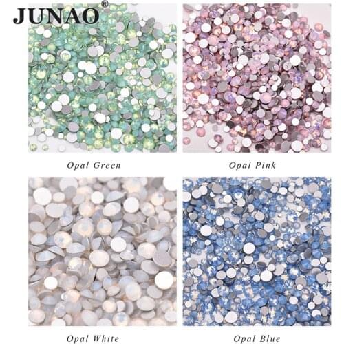 JUNAO Mix Size (SS6-SS16) Colorful Opal Glass Nail Rhinestone Stickers Round Crystal Stones Non Hotfix Strass For Decoration