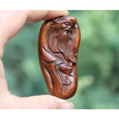 7 CM China Boxwood Handwork Carved Lucky god of longevity Old man Men sculpture