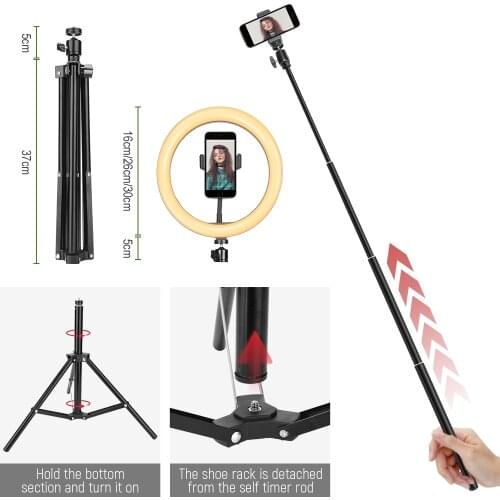 6/10/12 inch LED Ring Light USB Shooting Lamp Fill Light 2in1 Tripod Stand Selfie Stick For Live Streaming/Beauty Makeup /TikTok