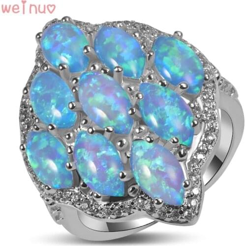 Weinuo Blue Fire Opal White Crystal Ring 925 Sterling Silver Top Quality Fancy Jewelry Wedding Ring Size 5 6 7 8 9 10 11 A323