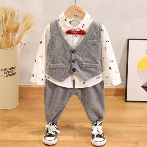 Children Spring Autumn Cotton Clothes Baby Boys Girls Vest blouses Pants 3Pcs/sets Outfit Kid Fashion Toddler Casual Tracksuits