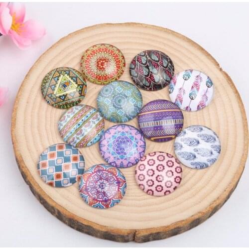 Onwear mixed feather mandala photo round glass cabochons 10mm 12mm 14mm 18mm 20mm diy accessories for earrings bracelets