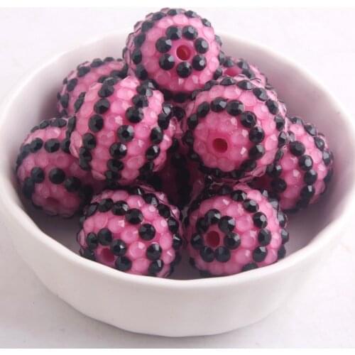 OYKZA Lt Hotpink Back Black Clear Strips Color Resin Rhinestone Ball Beads for Kids Chunky Necklace Jewelry 20mm 100pcs a lot