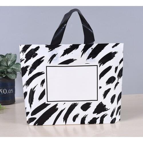 Black Spot White Handle Bags Clothing Gift Shopping Boutique Plastic Bags With Handles 10pcs 33x24+6cm Can Custom Logo
