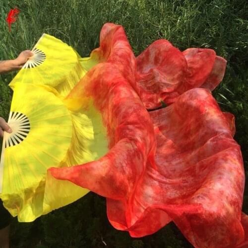 Wholesale dyed 100% pure natural silk fan veils for belly dance sexy 180 cm long silk fan for dancer show on the stage