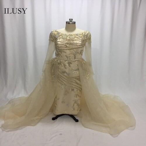 ILUSY Luxury Elegant Handmade Beadings Pearls Organza Prom Dresses With Overskirt Formal Dress Women Evening Gown
