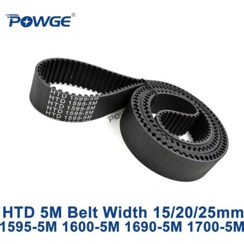 POWGE HTD 5M synchronous Timing belt C=1595/1600/1690/1700 width 15/20/25mm Teeth 319 320 338 340 HTD5M 1595-5M 1600-5M 1700-5M
