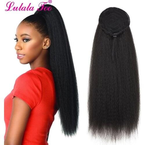 22inch Drawstring Ponytail Synthetic Long Afro Kinky Straight Fake Ponytail Wig Hairpiece For Women Clip in Hair Extension