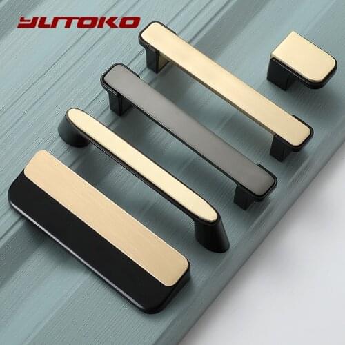 YUTOKO Modern Cabinet Door Handles and Knobs Detachable Zinc Alloy Black Gold Furniture Handles Drawer Pulls Hardware