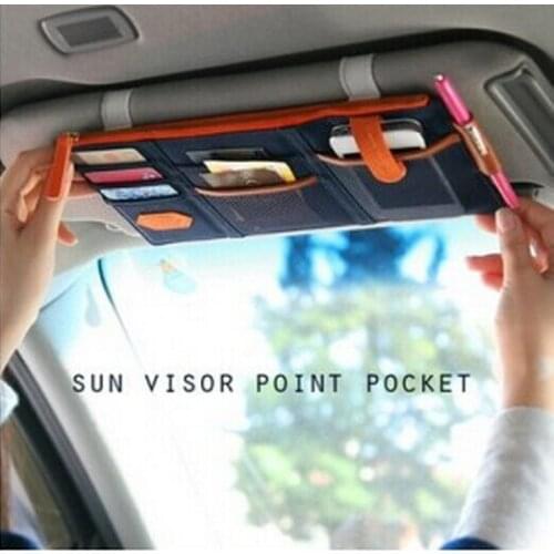 Free shipping 100 pcs/lot Sun Visor Point Pocket Organizer Pouch Hanging Storage Bag Pocket Card Holder For Car Multi purpose
