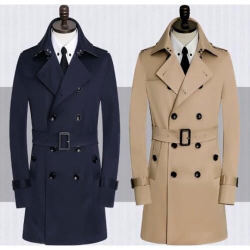 Mens trench coats free shipping khaki blue man double breasted coat men clothes overcoat spring autumn big size S - 9XL m1234