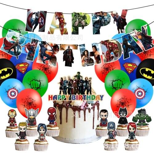 Marvels The Avengers Themed Birthday Party Decorations Iron Man Thor Spider Man Party Ballloons Birthday Banner Cake Toppe Toys