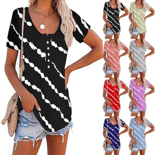 2021 Womens Summer Round Neck Casual Striped Button Sleeveless T-Shirt Vest