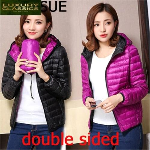 Women AYUNSUE Autumn Winter Ultra Light Down Jacket Duck Down Double Side Jackets Warm Short Coat Parka Outwear Plus Size 4XL
