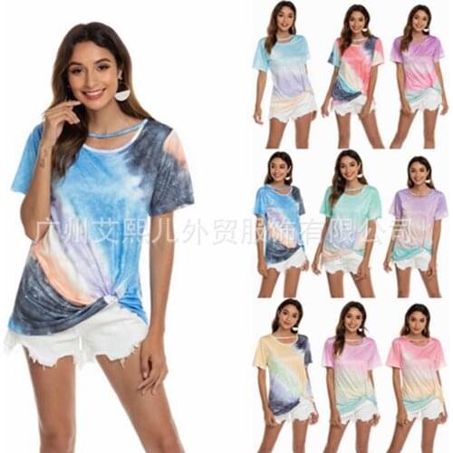 Woman Tshirts 2021 New Tees Detonation Products Of Printing Gradient Short Sleeve Hem Knot T Harajuku T Shirt "women AXR202188