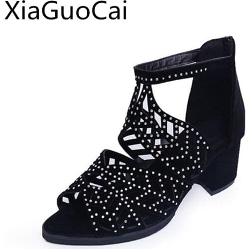 Womens Shoes 2019 Summer Rhinestone Fish Mouth Sandals Thick with High-heeled Sandals Fashion Sandalias De Verano Para Mujer